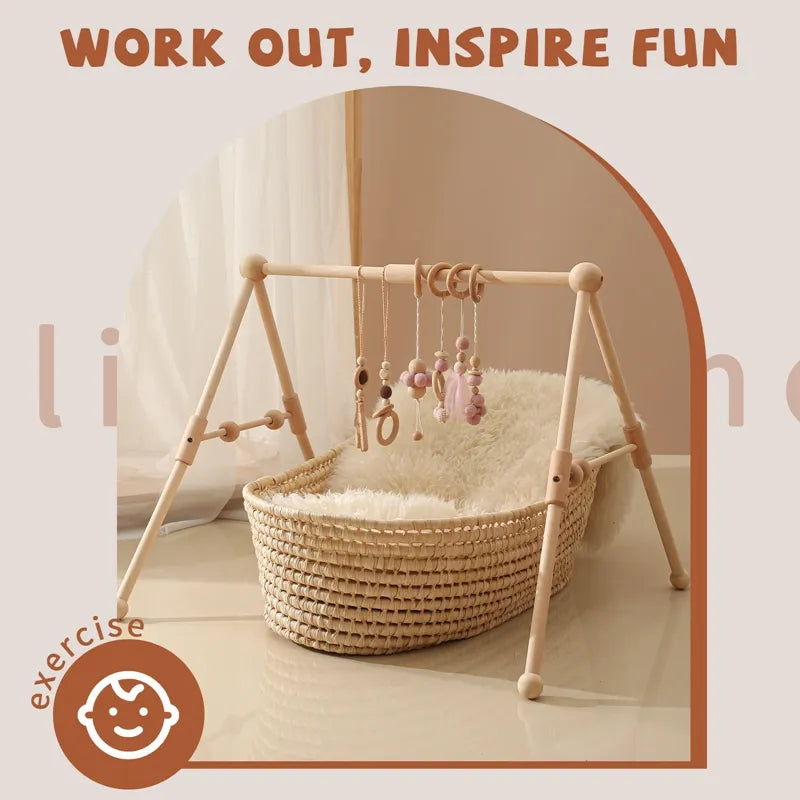 1 Set Of Wooden Baby Gym Newborn Activity Fitness Stand  Baby Pendant Crib Decoration Baby Accessories Rattle Toy Gifts For Baby