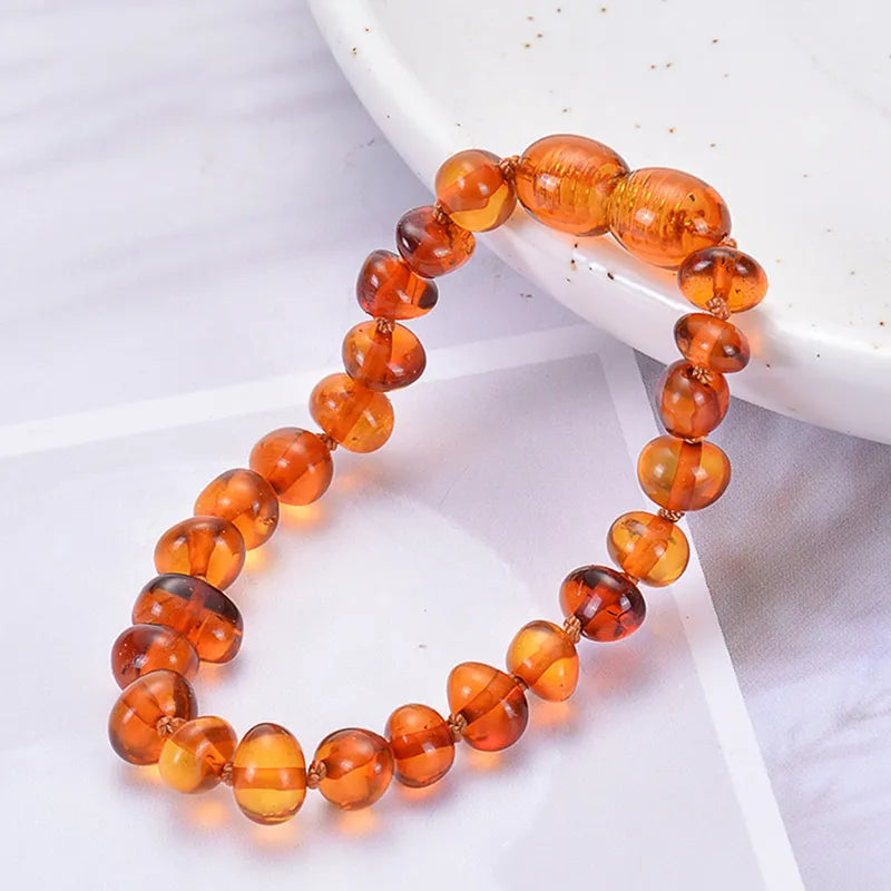 Fashion Natural Amber Bracelet Hand-Assembled Genuine Baltic Ambers Teething Bracelets Certified Jewelry Gift for Baby&Adults